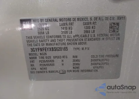 2011 Cadillac Srx Premium Collection z USA, uszkodzony, nr VIN 3GYFNFEYXBS628165